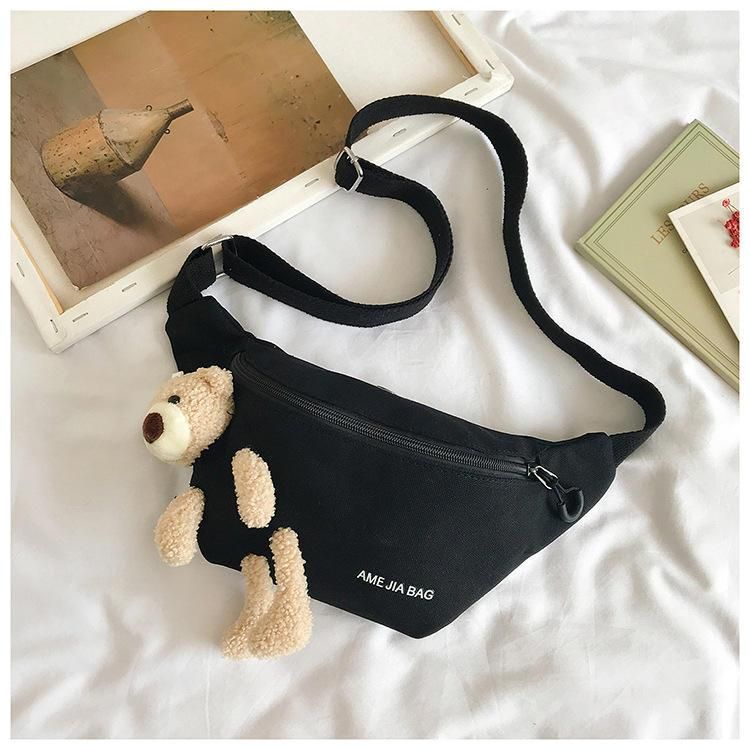 New Cute Plush Teddy Bear Chest Bag, Women's Canvas Crossbody Bag